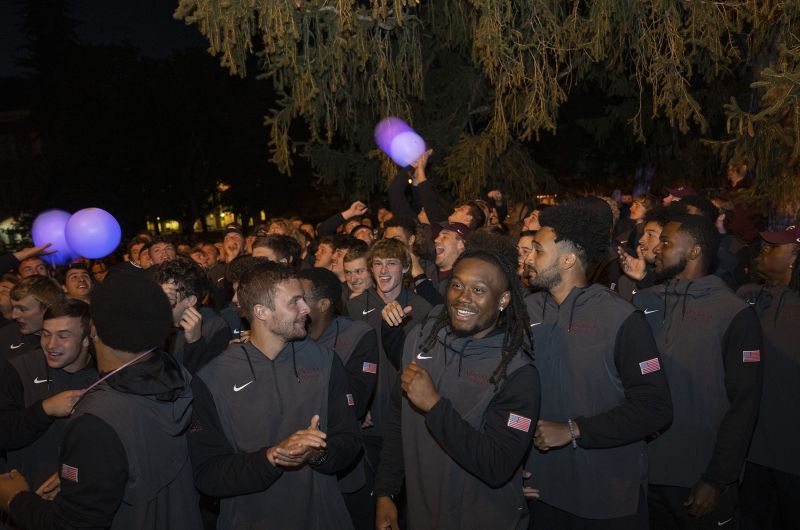 Griz Football team at the 2022 Yell Night Pep Rally