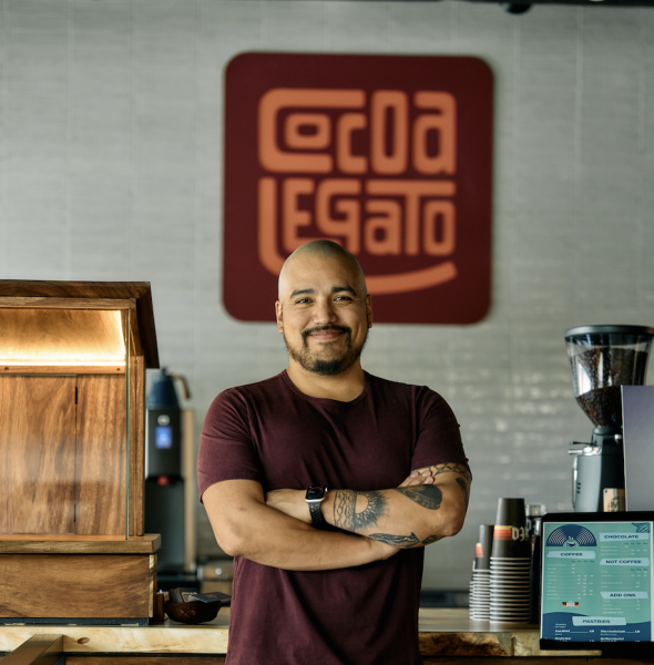 Left: Photo of Aaron Lindstrom. Photo by Ben Frey - Booth, courtesy of Cocoa Legato, LLC.