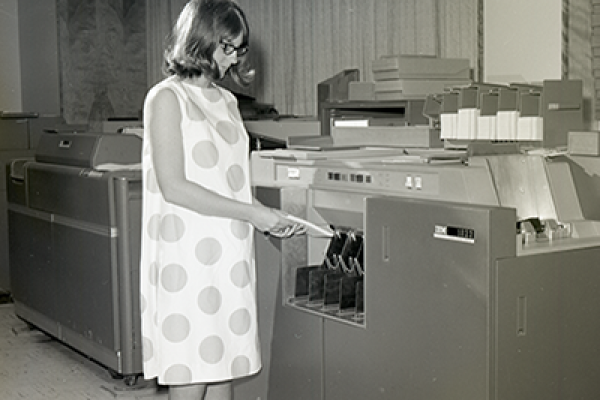 A student uses UM's first computer in the 1960s