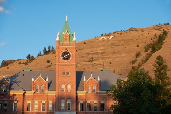 Main Hall on the University of Montana campus in spring