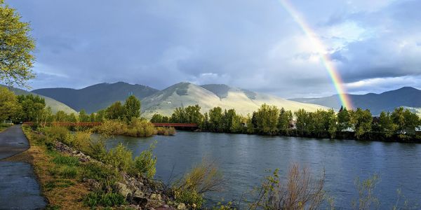 image of rainbow over mount sentinel