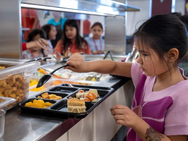 student in lunch line