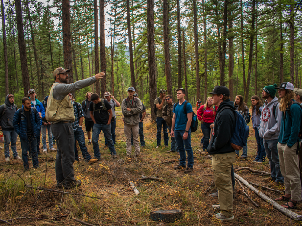 UM Associate Professor Andrew Larson leads forestry students in an outdoor lab