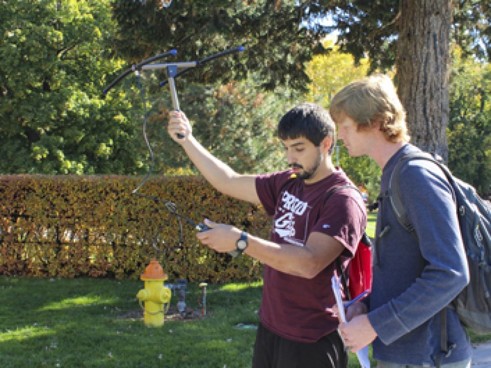UM wildlife biology students practice telemetry on campus. 