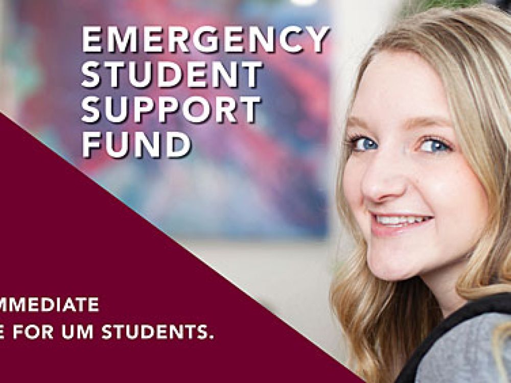 A graphic with a female student for the emergency fund