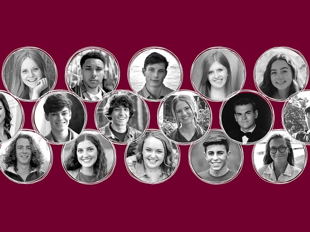 A graphic showing the faces of the many of the student scholarship winners