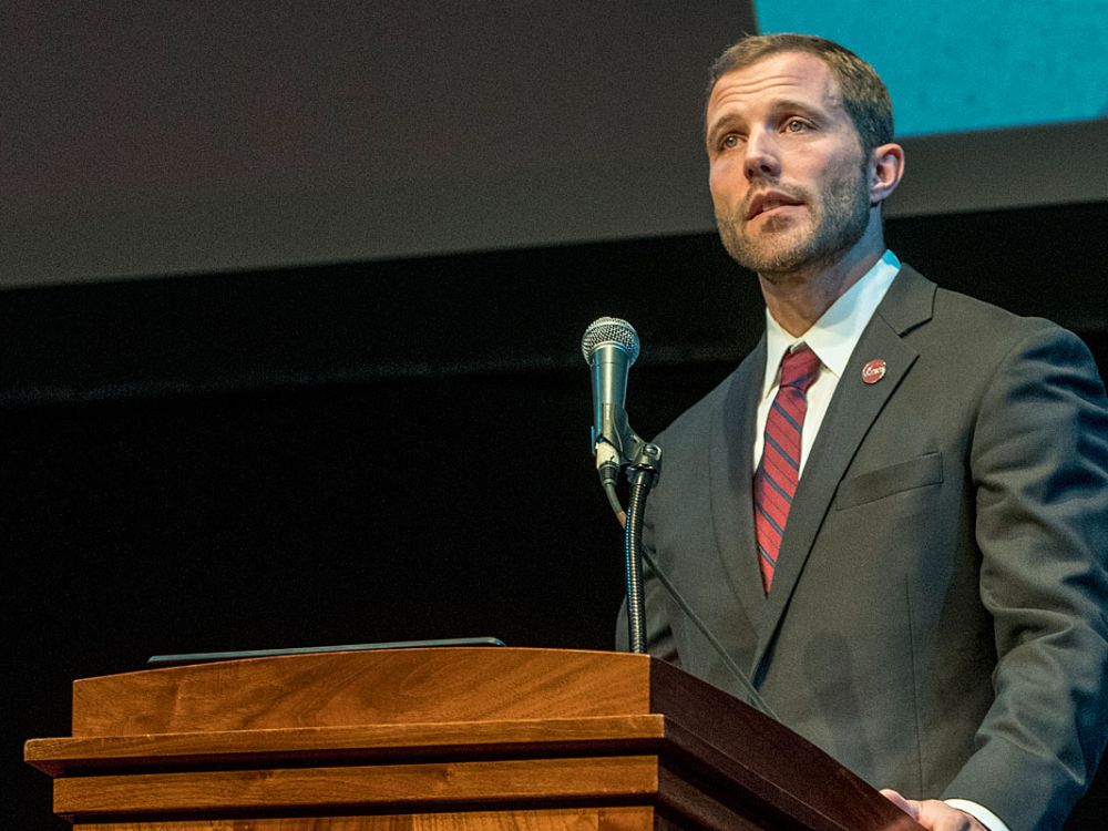 UM President Seth Bodnar speaks at the 2019 address.