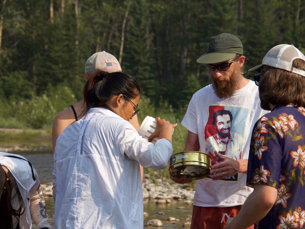 Photo of researchers working a stream