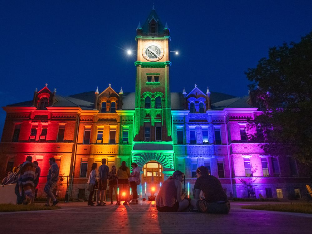 Photo of Main Hall in Pride colors
