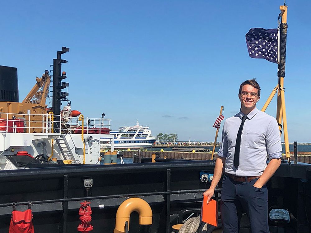 Henry Westesen poses for a photo on his ship.