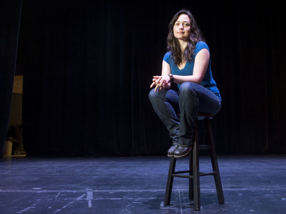 A picture of actress Lily Gladstone on a UM stage.