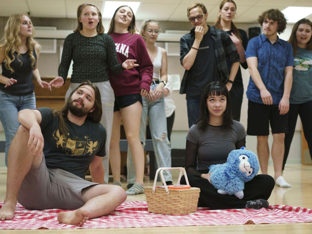UM students rehearse a scene from their production of "The Legend of Sleepy Hollow."
