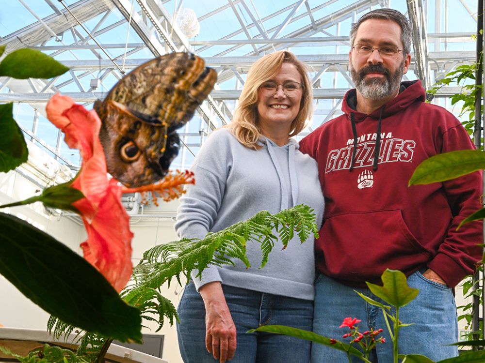 Photo of the Marangelos in the butterfly house