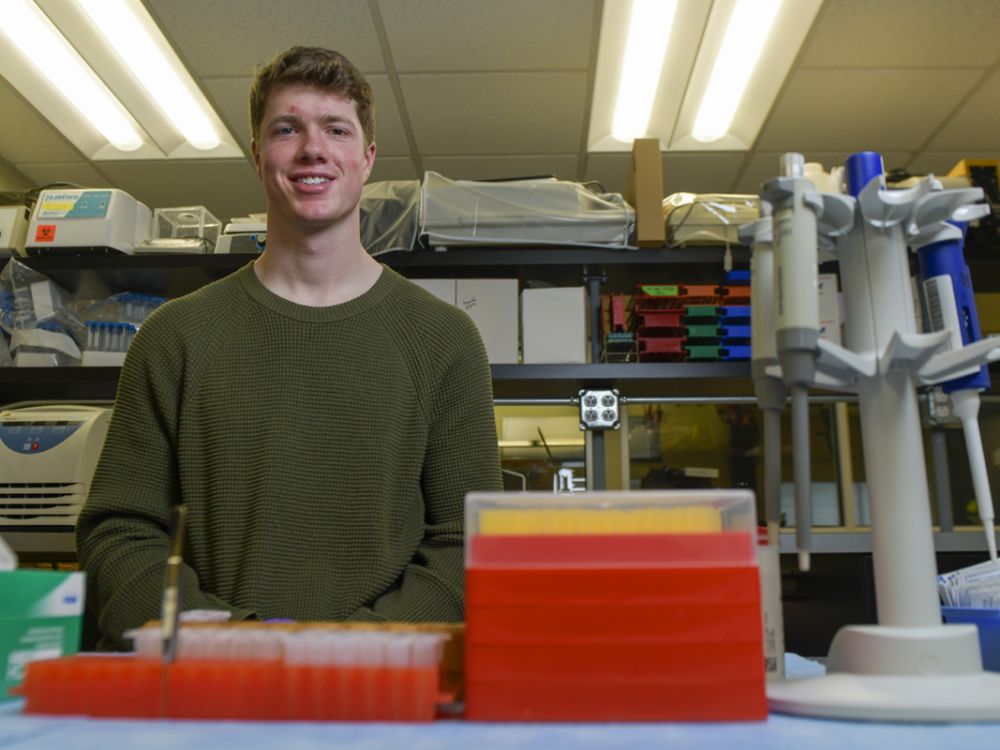An image of UM senior Drew Engellant in a lab. 