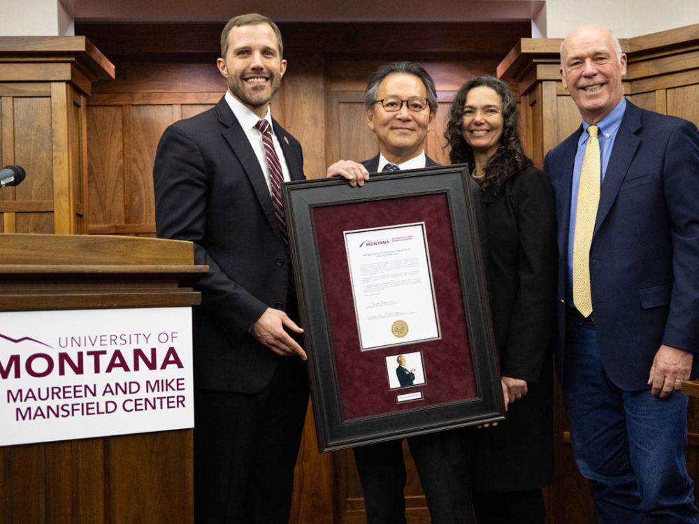 Montana dignitaries present an award to Makoto Iyori, the consul general of Japan in Seattle.