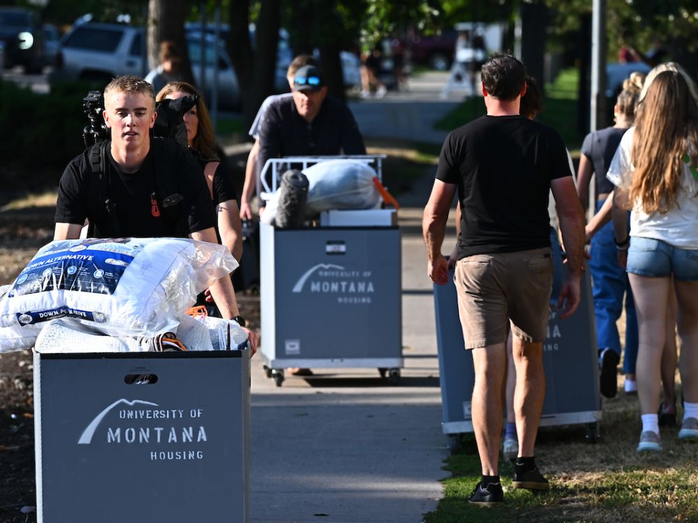 Students move in to their residence hall during fall 2024 Move-In Day.