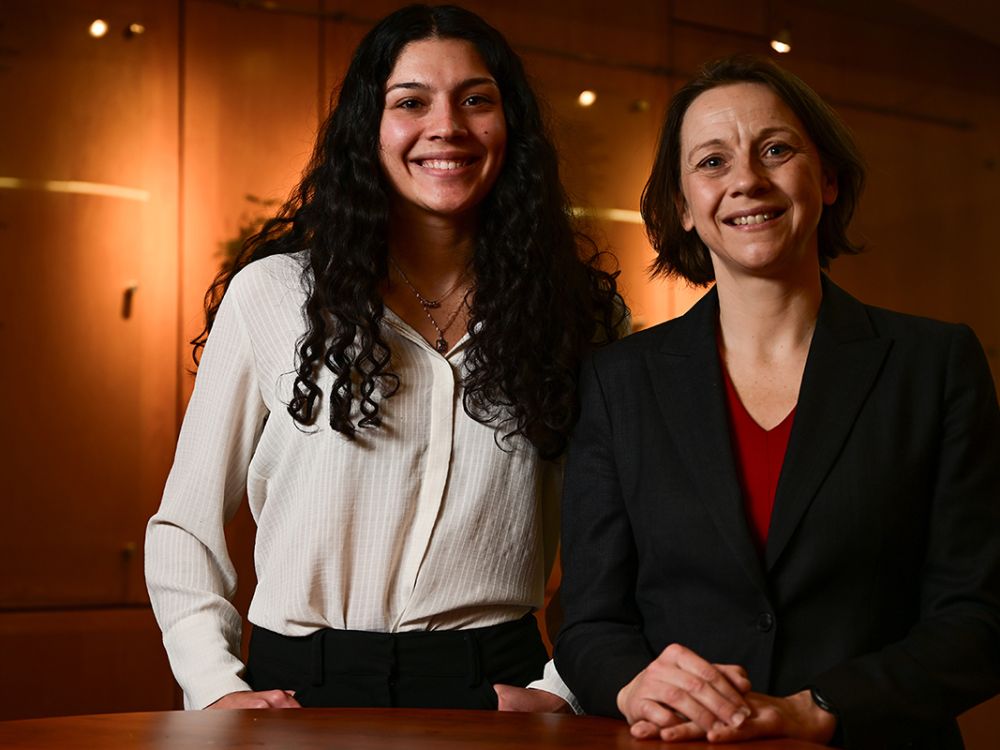 A picture of Gillian O’Neil and Soazig Le Bihan in the UM law school.