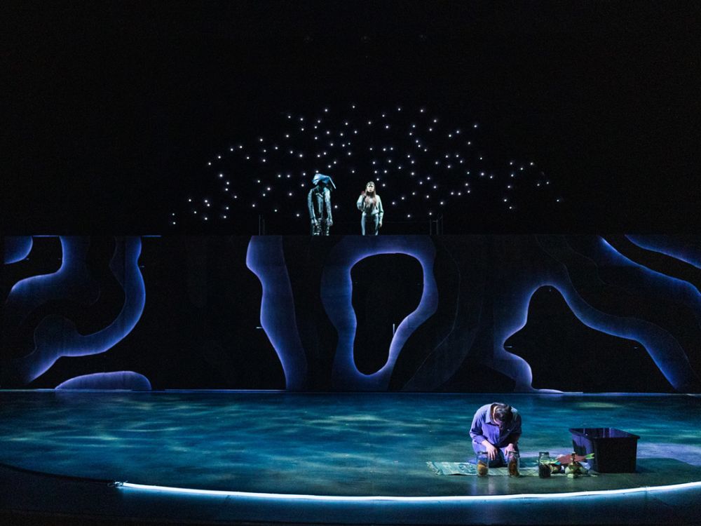 An image of actors rehearsing a scene from "Can't Drink Salt Water."