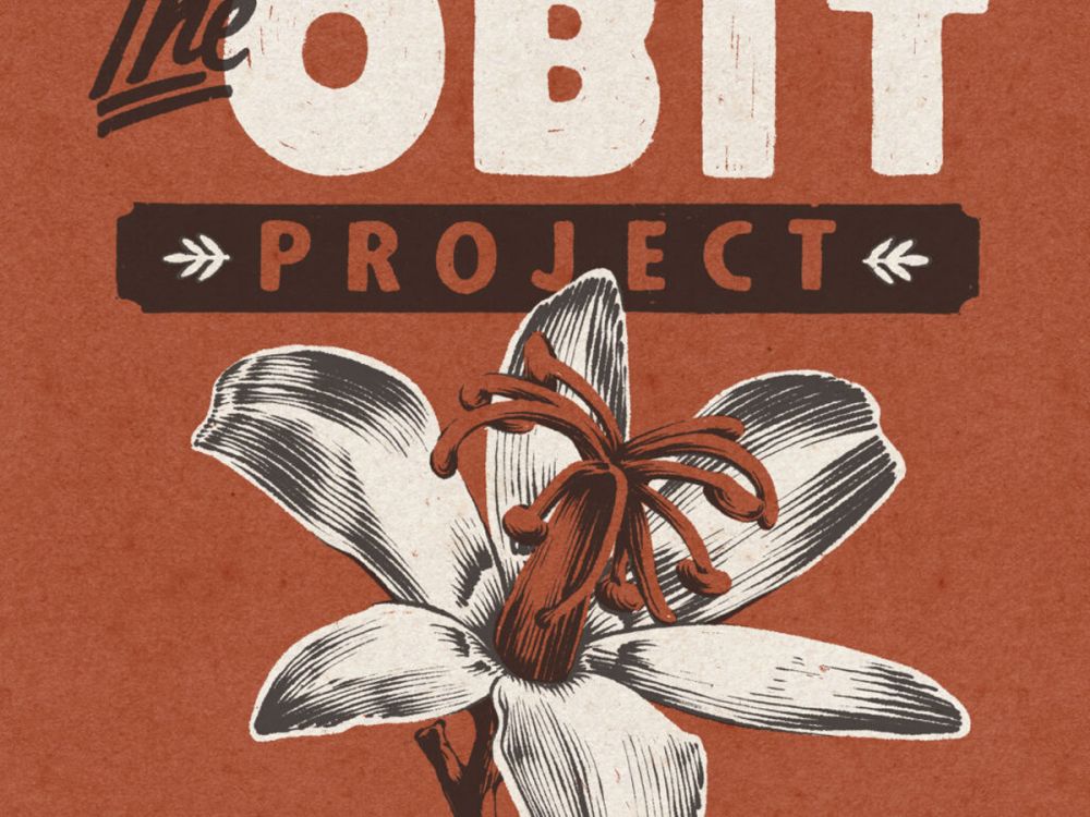 Graphic for The Obit Project, which displays a flower and text. 