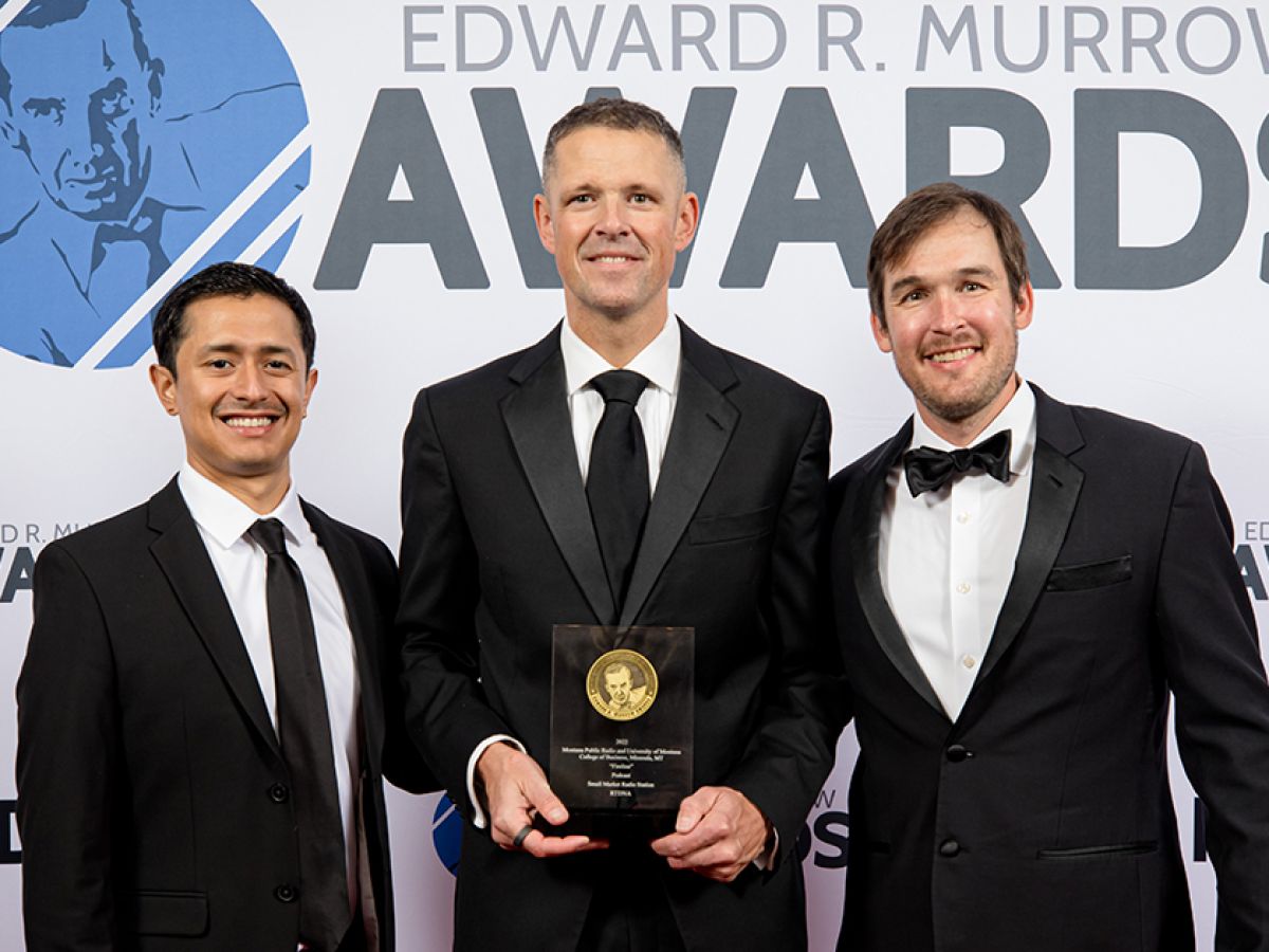 Victor Yvellez, Justin Angle and Nick Mott with the National Edward R. Murrow Award