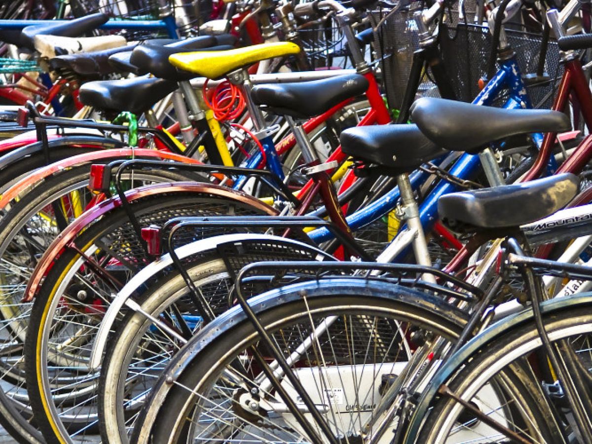 bicycles sitting in a line