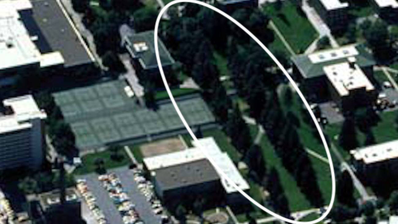 Aerial photo of Memorial Row from 2002