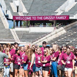 Student gather for orientation welcome in Washington Grizzly Stadium 2019