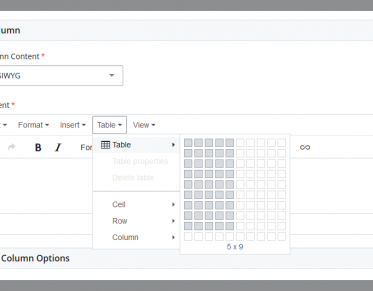 Screenshot of the table builder in Cascade