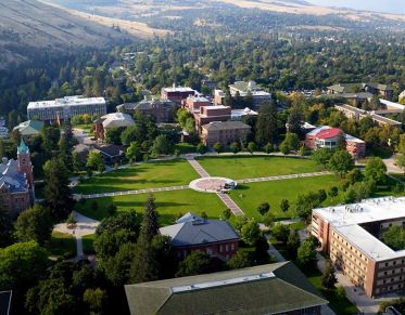 A aerial photo of the Oval at UM