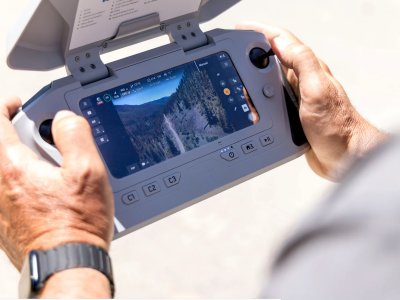 A display of the bird's eye view seen by the drone overhead