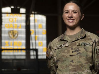 Hannah Schuler, a University of Montana ROTC student, will become UM’s first female student to commission into the Army infantry after graduation. (UM photo by Tommy Martino)