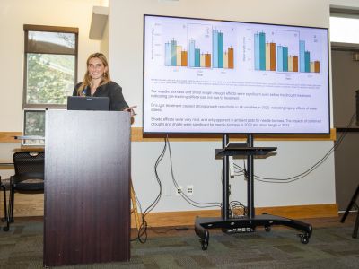 Woman presenting at symposium 