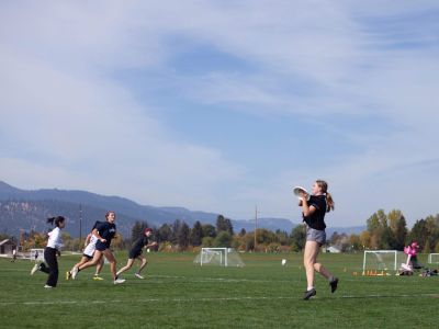 Catching a frisbee at Fort Missoula