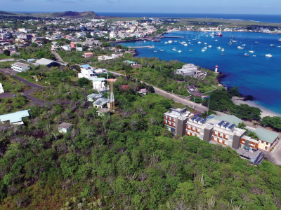 Galapagos Science Center aerial drone from above land