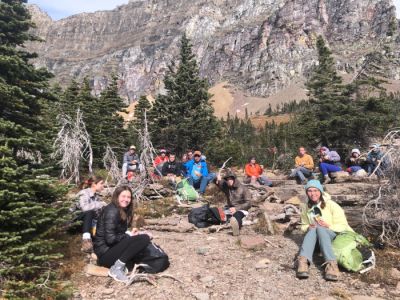 Students stop for a snack during visit to Glacier National Park for an interdisciplinary class on water