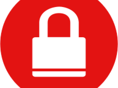 illustration of a lock in white on a red background