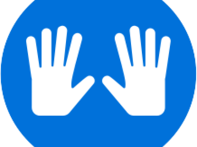 illustration of two hands in white on a blue background