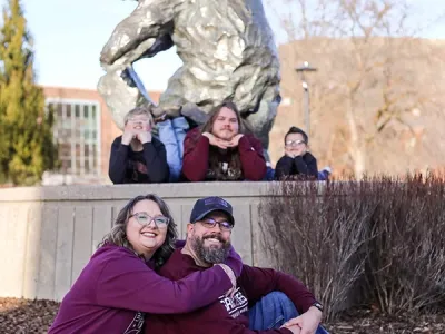 kristyl with bear statue