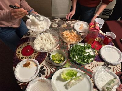 Table of ingredients to make spring rolls