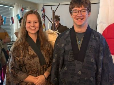 Students in traditional Japanese kimonos