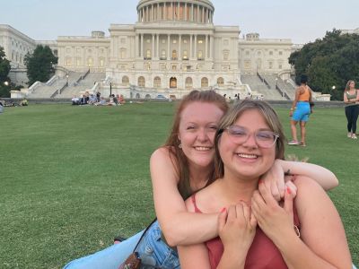two girls in front of U.S. capitol