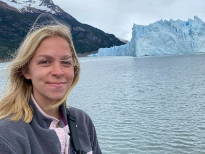 Girl in front of glacier