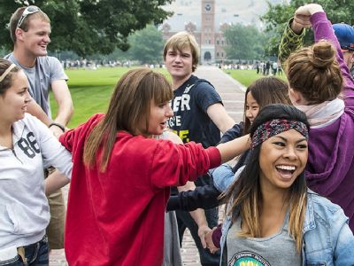 Students playing game at orientation