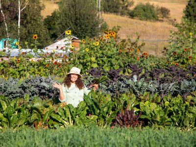 Girl in Peas vegetable garden