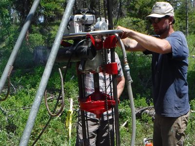 The Wienke Drill in action. Drilling holes on the North Fork Elk Creek hillslopes.