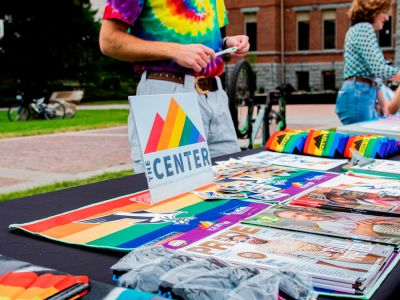 Table with information for The Center outside of Main Hall