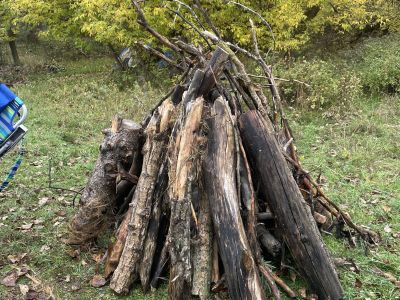sweat lodge firewood and rock pile