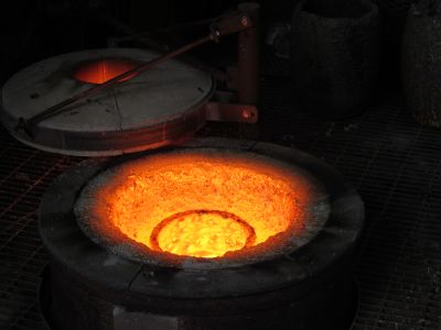 A furnace at UM's Art Annex heats 100 pounds of bronze to 2200 degrees inside a crucible.
