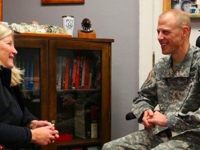 CIndi speaks with Major Luhrsen