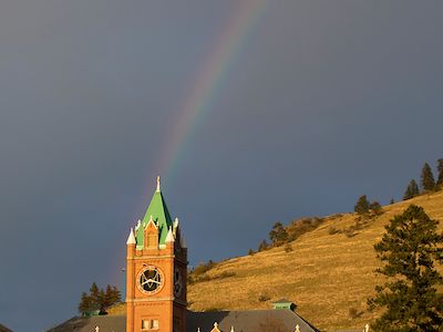 rainbow behind Main Hall